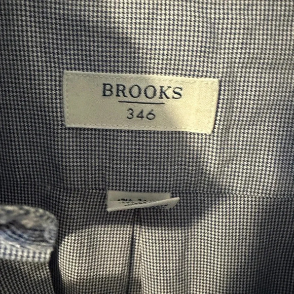 Brooks  346 No Iron Button Down Size  17 1/2  34,35 Small Blue/white Checkered - Picture 2 of 3